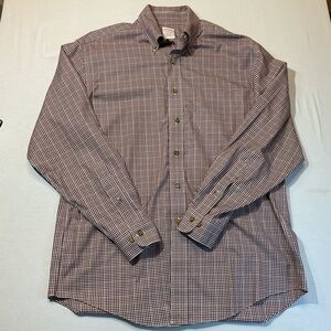 Brooks Brothers Mens Long Sleeve Button Up Maroon/White Fall Colors Size M